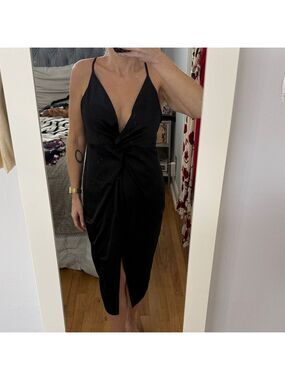 ASOS Black Twist-Front Spaghetti Strap Midi Dress